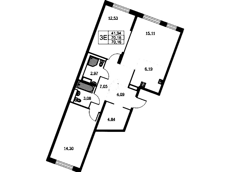 2-комнатная квартира 70.16 м², 8/9 эт., ЖК «Квартал Лаголово»